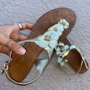Coach Flat Sandals w gold flower detailing